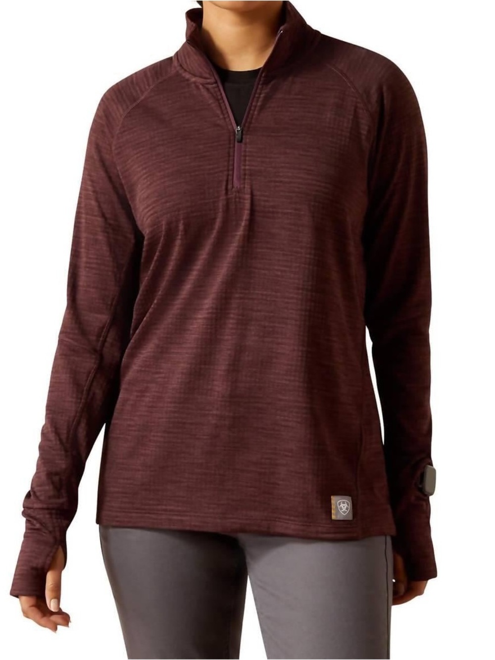 M Ariat Rebar Women’s Gridwork 1/4 Zip Pullover Base Layer Top in Burgundy